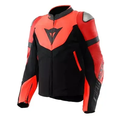 GIACCA MOTO DAINESE IPERATTIVA PELLE-TESSUTO RED-FLUO/BLACK